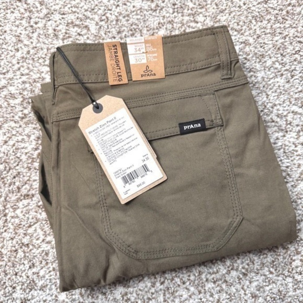 PrAna Men's 34x30 Stretch Straight Zion Pant II Olive Cargo Hiking Outdoor Pants